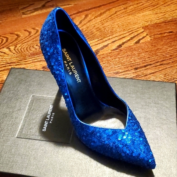 NWT Saint Laurent Blue Sequin Womens Pumps - Size 38 (US 8) NWT - Picture 9 of 16